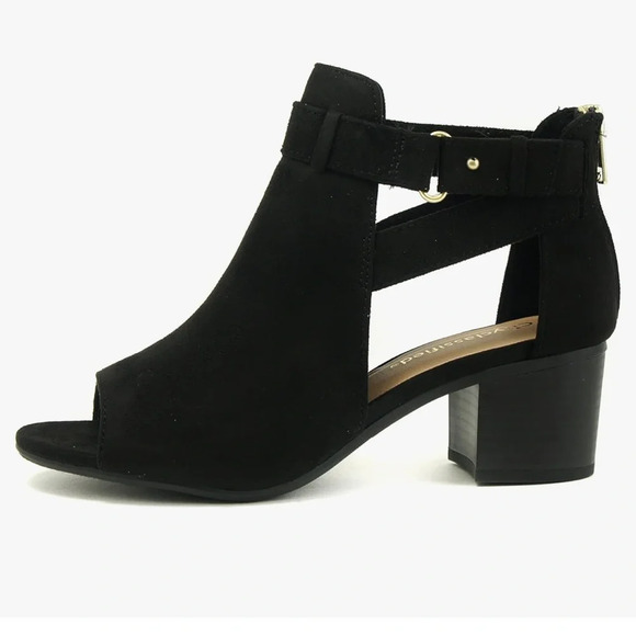 New Women's Cutout Side Strap Mid Black Chunky Heel Fashion Ankle Bootie - Picture 5 of 12